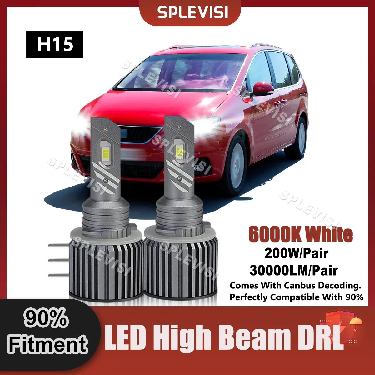 

2x H15 Canbus LED Headlights High Beam For Seat Alhambra 2010 2011 2012 2013 2014 2015 2016 2017 2018 2019 2020 2021 2022 2023