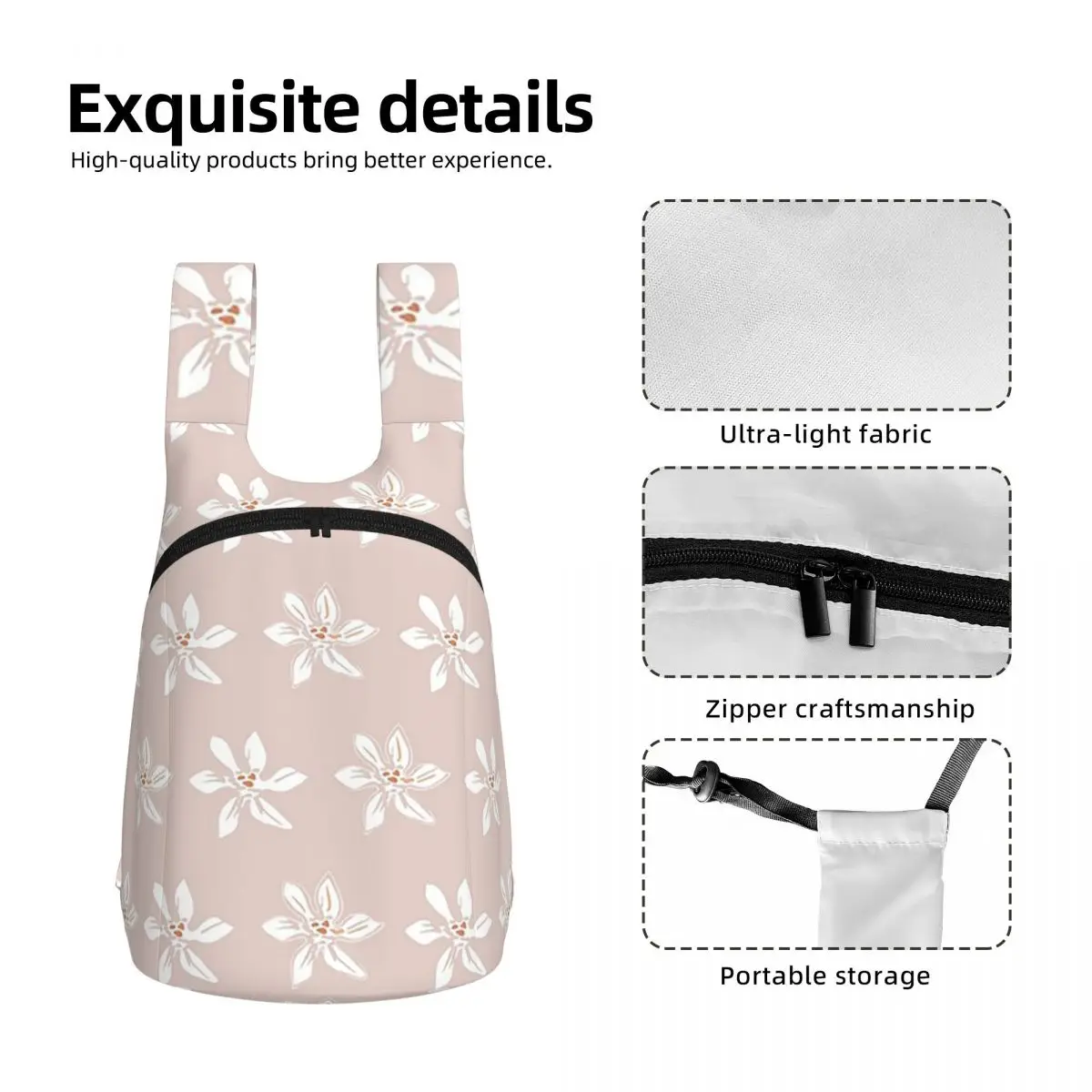 White Flowers Pattern On Blush Pink Backpack School Bag Hiking Travel Daypack for Boys Girls Storage Bookbag Shoulder Bags