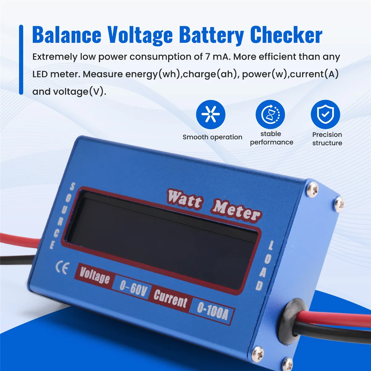 Digital Wattmeter Watt Meter Power Meter DC 60V 100A Balance Voltage Battery CheckerJAS