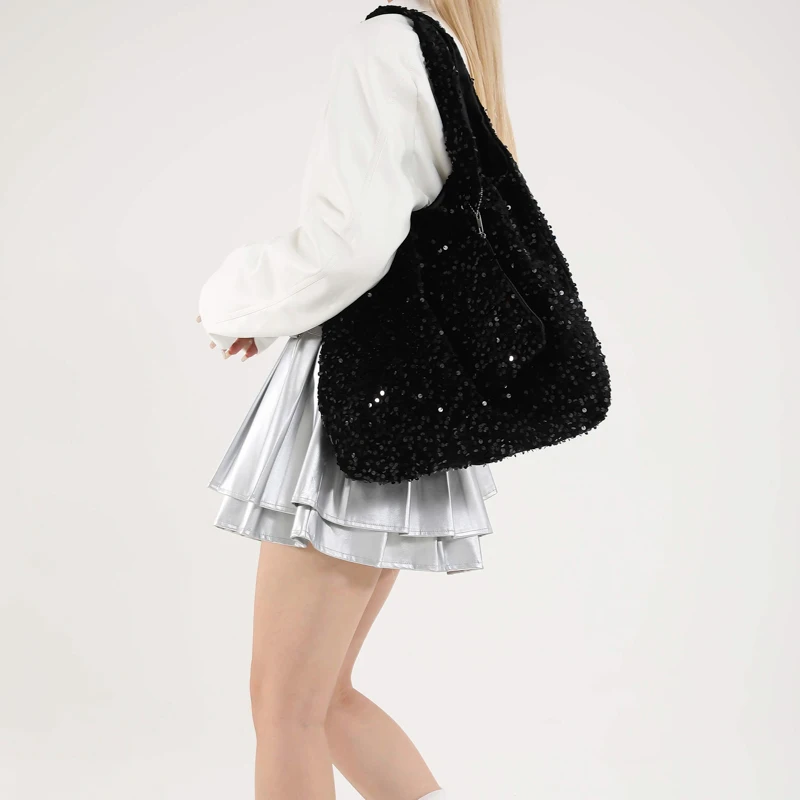 

Tote Bag for Women Sequin Shoulder Bag Slouchy Hobo Bag Trendy Underarm Bag for Work Travel Shopping
