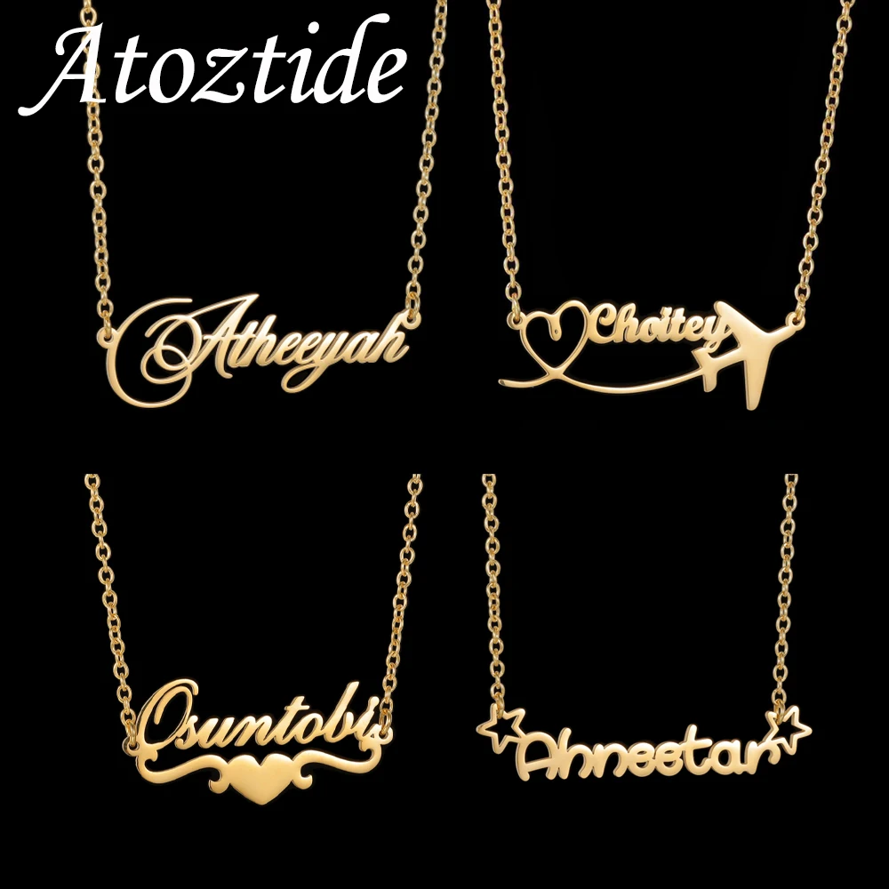 

Atoztide Custom Name Necklace for Women with Airplane Stainless Steel Jewelry Heartbeat Choker Chain Personalized Birthday Gift