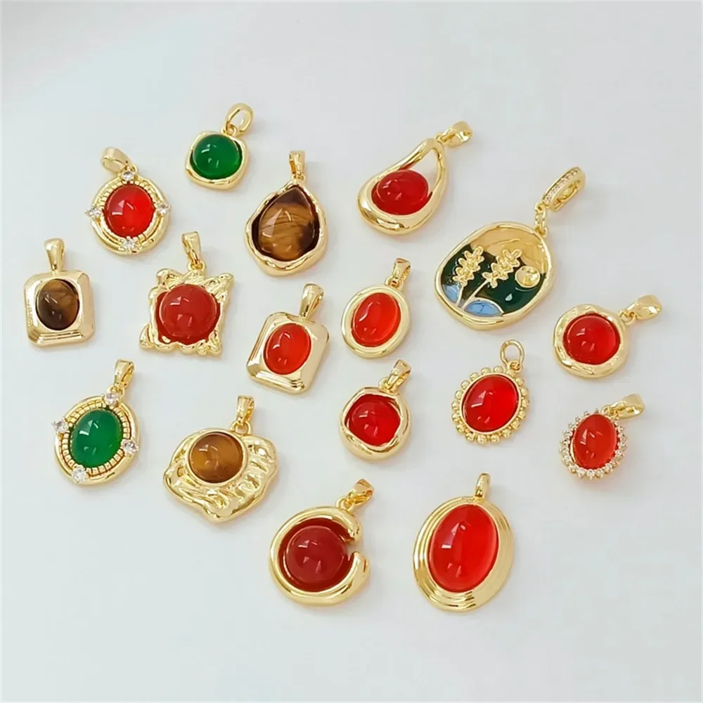 

18K Gold-plated Tiger's Eye Stone Agate Ring Face Square Irregular Pendant, DIY Handmade Bracelet Jewelry Accessory