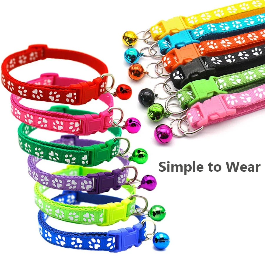 Verstellbares Fußabdruck-Halsband für Welpen, kleine Hunde, Kätzchen, Katzen mit Glocke, niedliches, weiches Halsband für den täglichen Gebrauch, 1/5 Stück – Detail 2