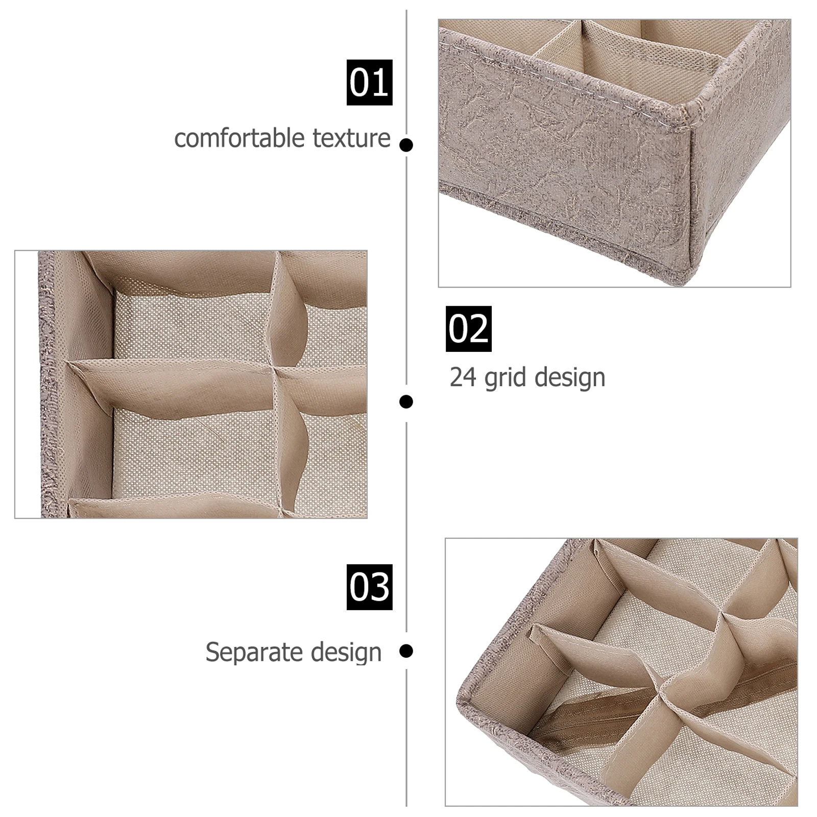 

Underwear Storage Box Socks Container 24 Cells Organizer 900d Linen Drawer Divider