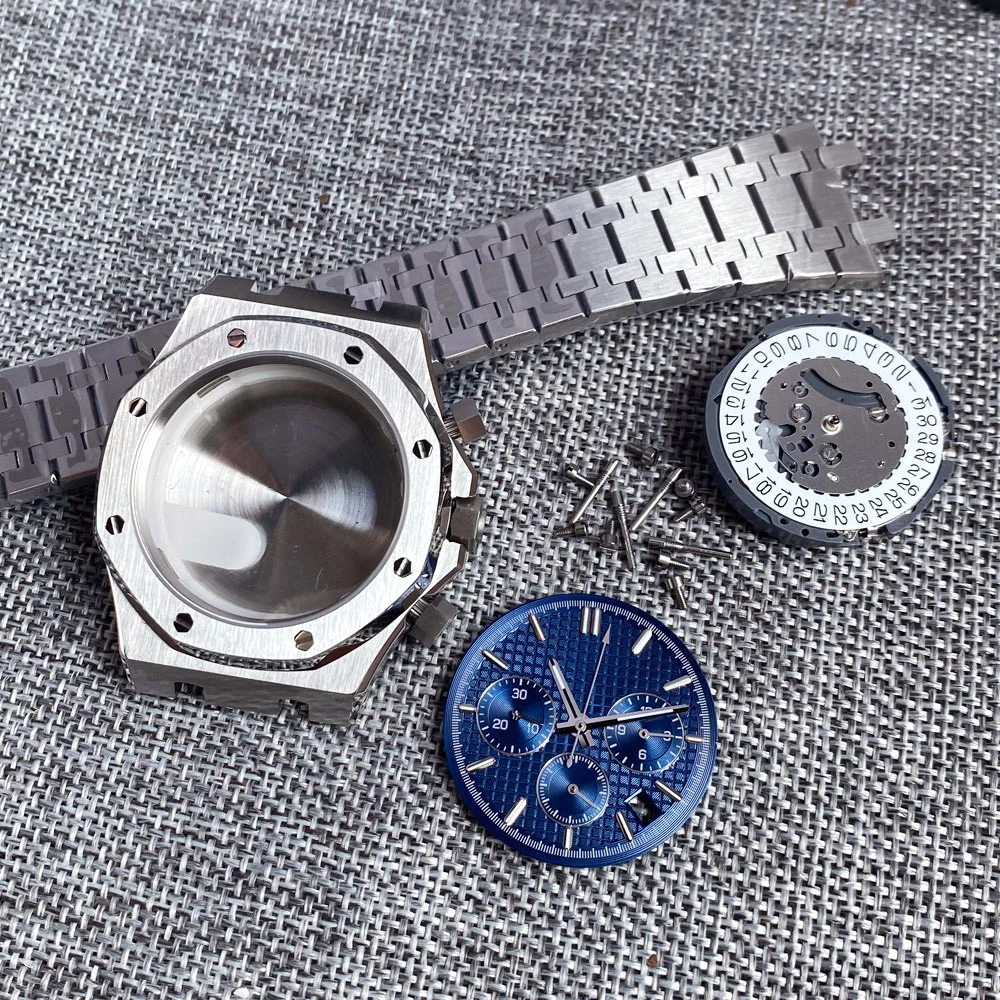 Piezas de repuesto para reloj de cuarzo VK63 VK64, caja de reloj de 42mm, esfera de cuarzo de cristal de zafiro, pulsera de acero manual