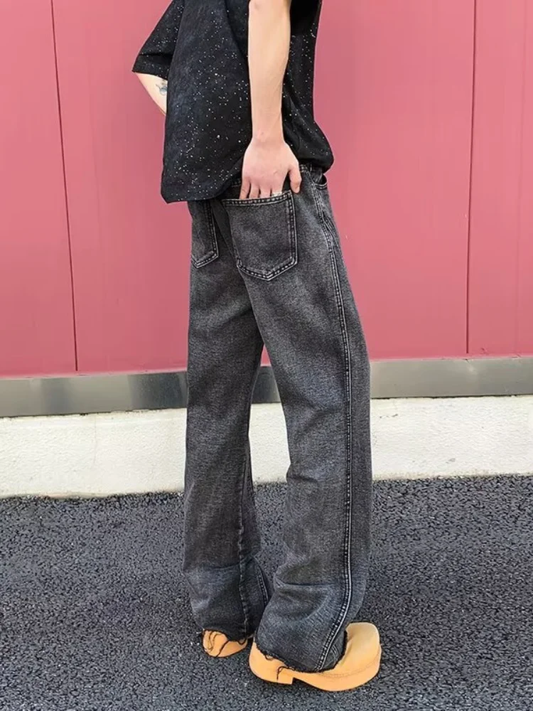 2025 Pantalon Y2Kแฟชั่นสีดําสีเทาSlimซ้อนกางเกงยีนส์กางเกงผู้ชายออกแบบเสื้อผ้าผ้าฝ้ายKpopยาวกางเกงPantaloni Uomo