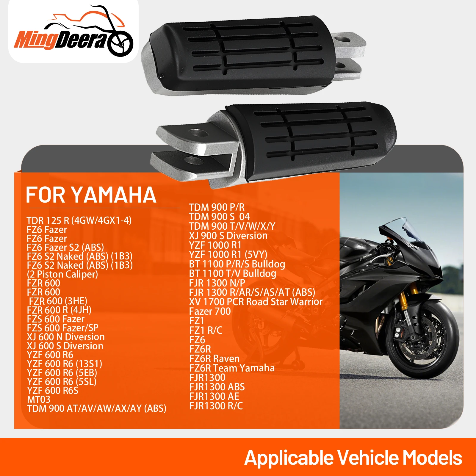 Motorcycle Front Rear Foot rests Foot pegs For YAMAHA BT1100 Fazer 700 FJ1200 FJR1300 FZ1 FZ6 FZ6R FZR600 FZS600 XJ600