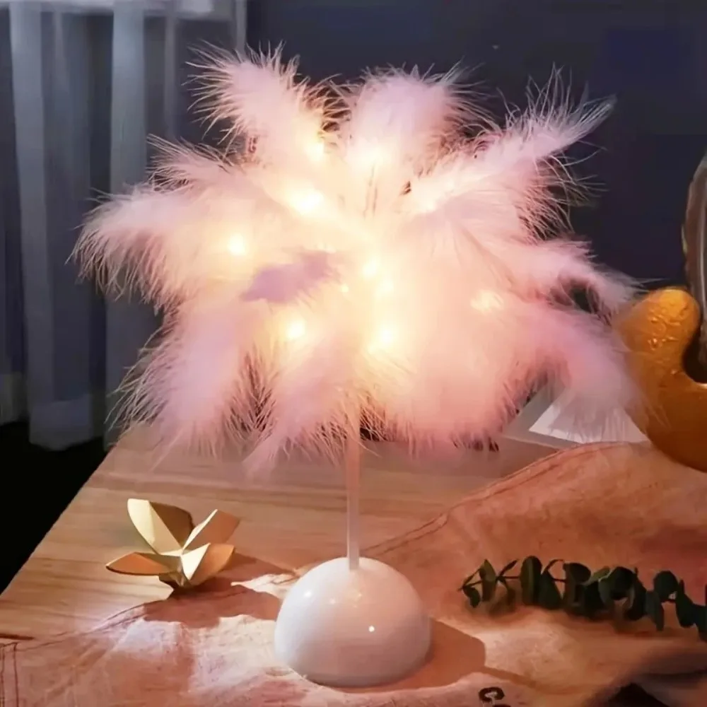 1PC desktop feather small table lamp, battery powered (excluding battery), suitable for bedroom desk headboard decoration