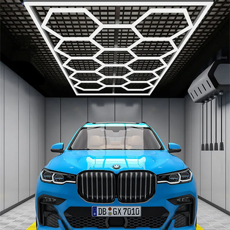 

Super Bright Car Detailing LED Shop Light, Hexagon Work Light, Basement Gym Warehouse, 8 Hex Grid