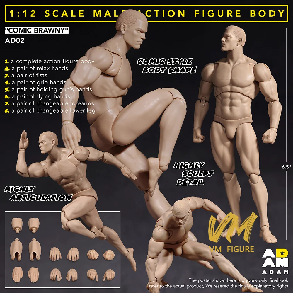 ADAM-AD02 1/12 Mannelijke Sterke Spiergewricht Lichaam 6 inch Super Flexibele Comic Soldaat Action Figure Lichaam Pop Speelgoed met Hoofd Model