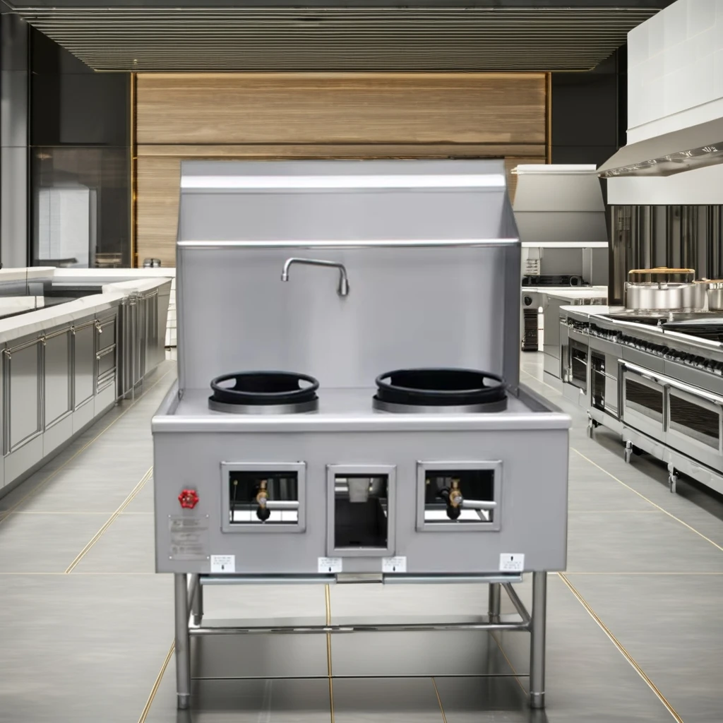 Commercial Chinese Wok Range Double Burner Wok Range With Faucet and Baffle