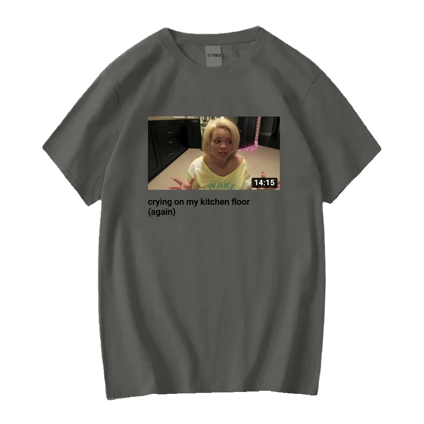 

White T shirt iconic Trisha pastas YouTube video crying on kitchen floor long or short sleeves vintage Harajuku Breathable Top