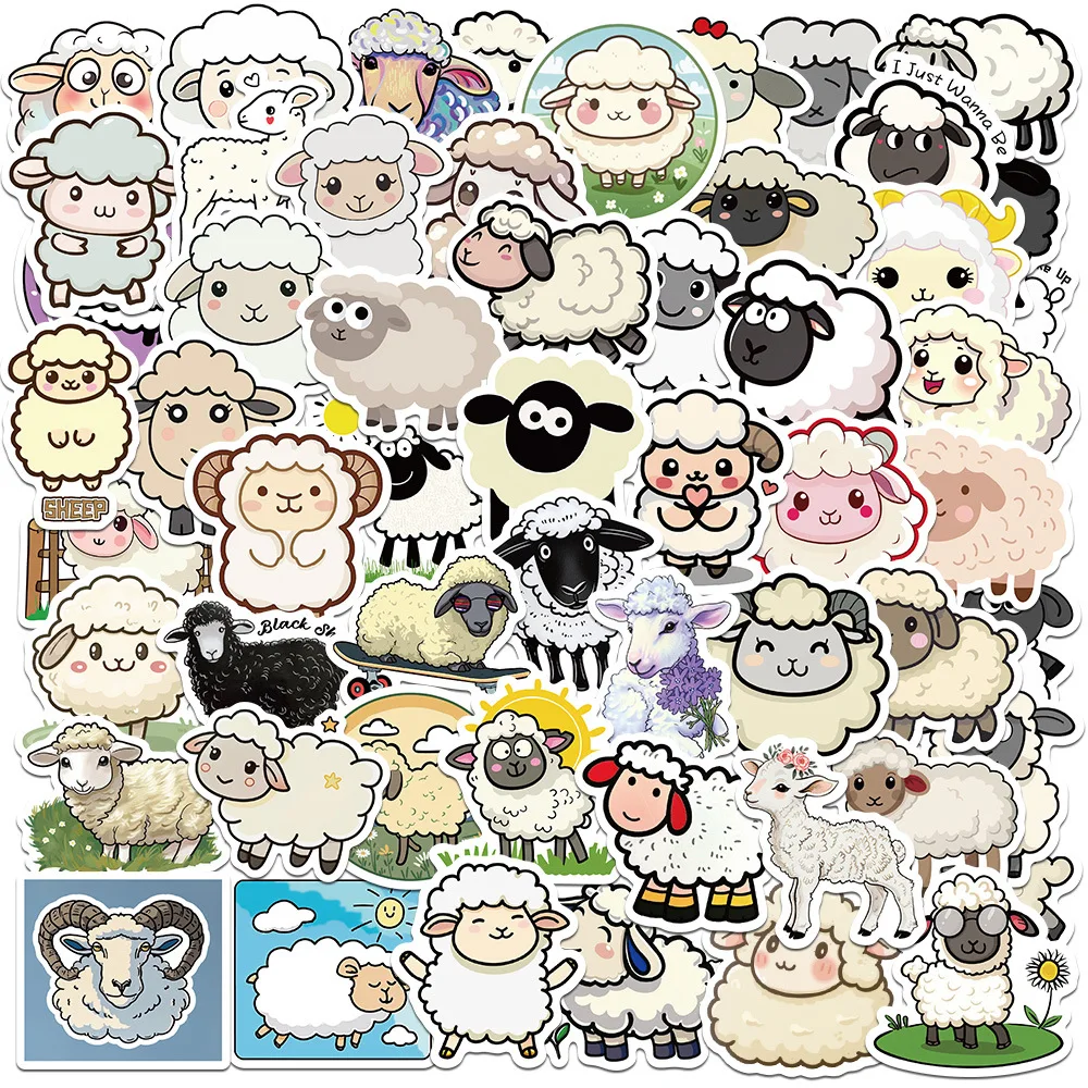 Autocollant d'agneau mignon animal de dessin animé pour enfants, graffiti Kawaii, décalcomanie étanche, jouet de bricolage, tasse d'eau, scrapbooking, autocollant pour ordinateur portable, 10 pièces, 30 pièces, 50 pièces