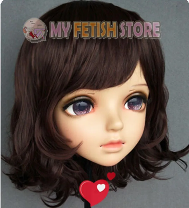 (Miao-7) Vrouwelijke Zoete Meisje Hars Half Hoofd Kigurumi BJD Ogen Crossdress Cosplay Japanse Anime Rol Lolita Masker Met Ogen En Pruik