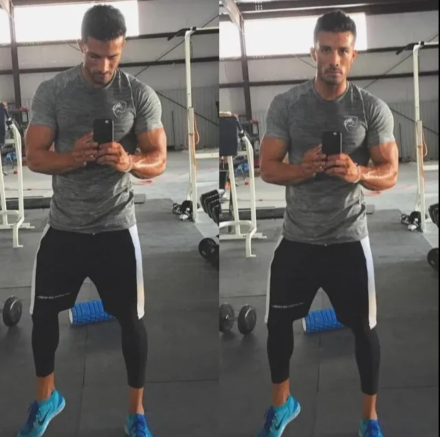 Men Tshirt Bodybuilding Tight Compression Quick-drying Muscle Shirt Fitness Workout Basketball Running Clothing Men T-shirt