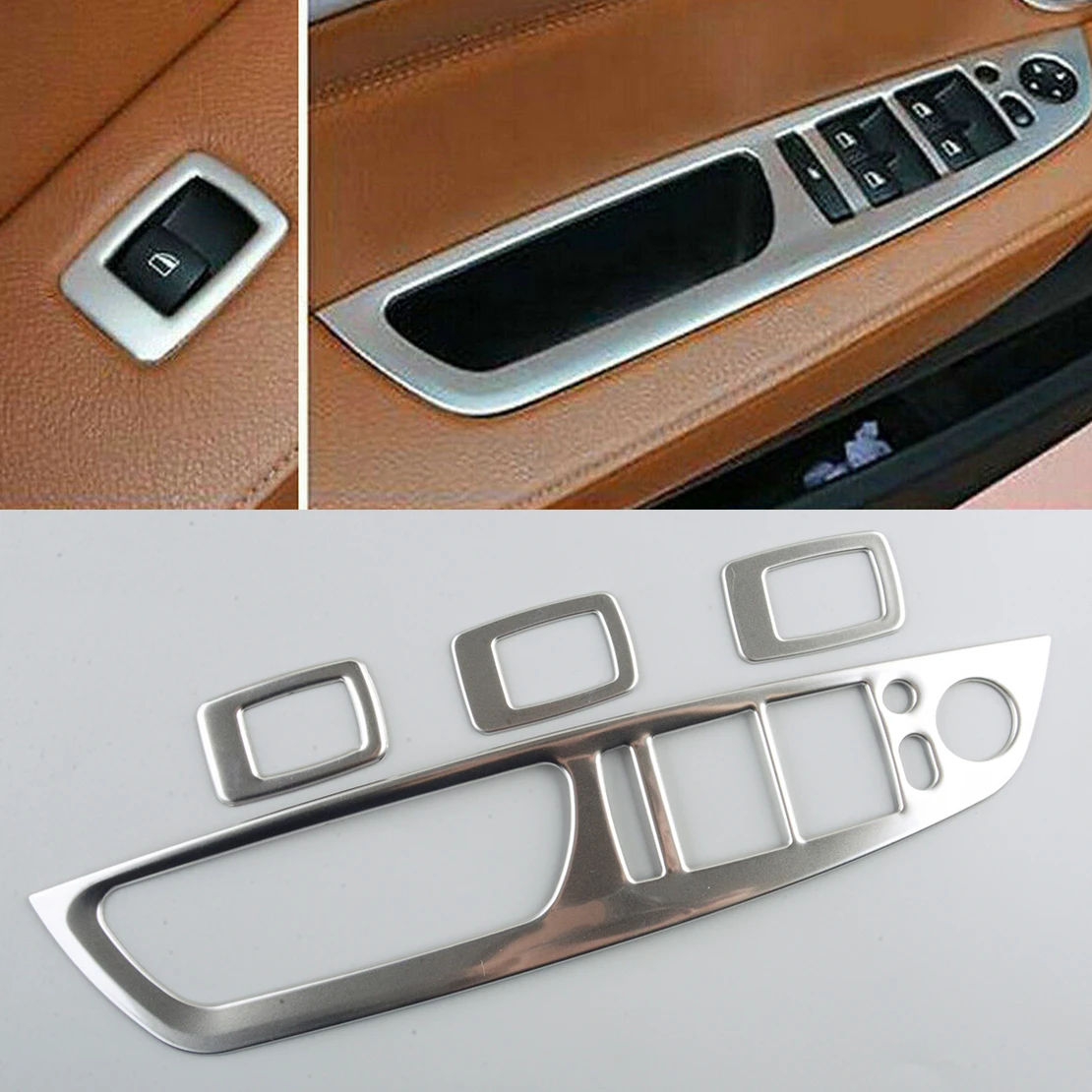 4Pcs/Set Window Switch Panel Cover Trim Fit for BMW X5 E70 X6 E71 2008 2009 2010 2011 2012 2013 LHD Silver Stainless Steel