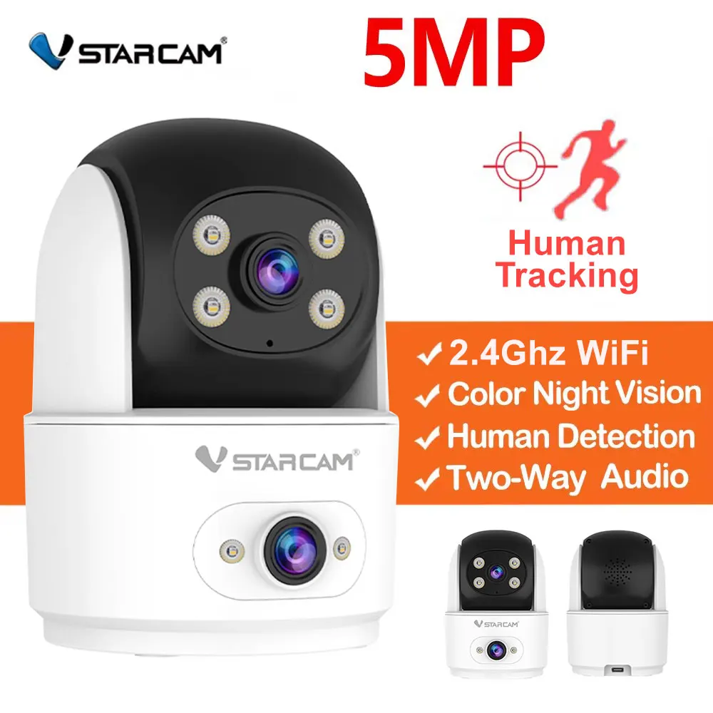 Vstarcam 5MP Dual Lens Camera Security Indoor Home 2.4G WiFi Camera Human Detection Surveillance Full color Night Vision IP Cam