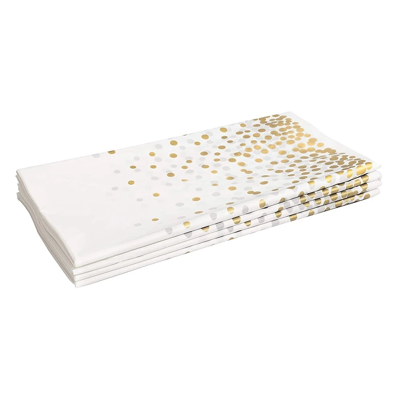 4 Pack Gold Dot Disposable Tablecloths Plastic Tablecloth Paper Tablecloths For BBQ, Party, Fine Dining, Wedding