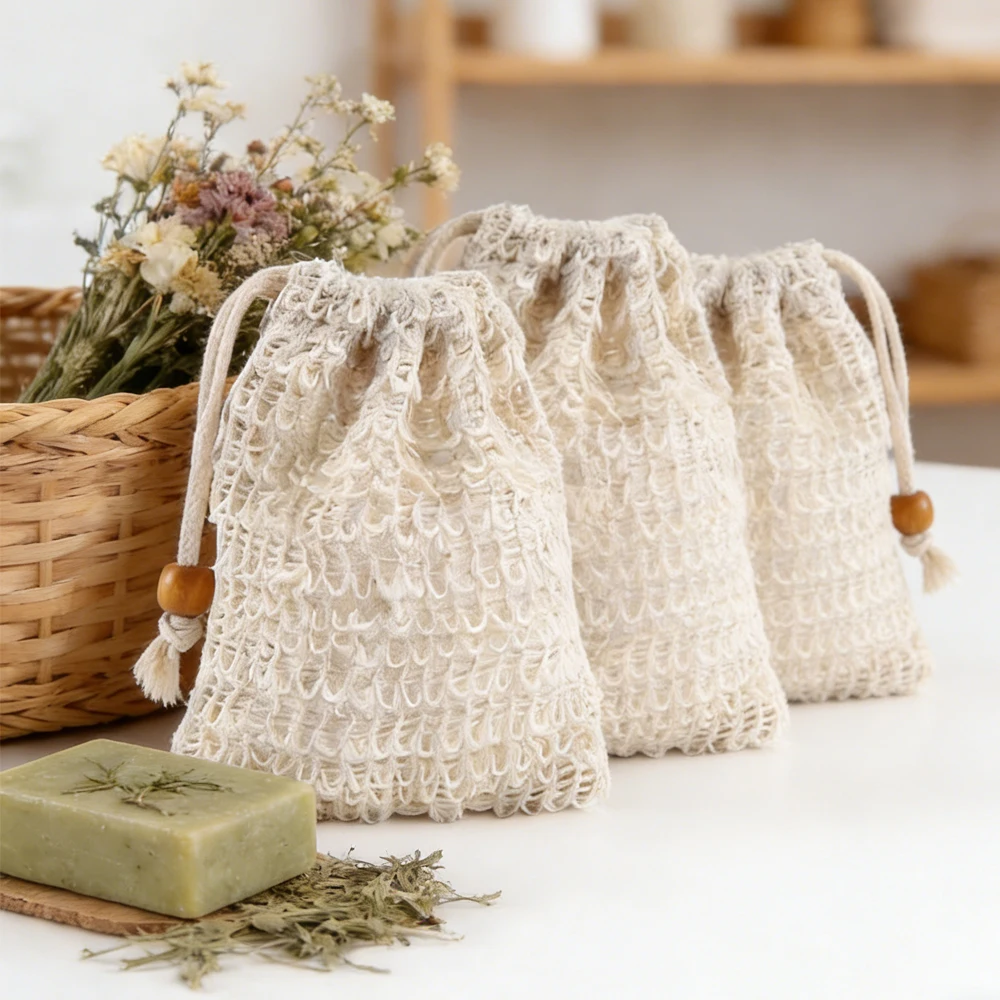 

5-10Pcs Sisal Exfoliating Soap Bag Gentle Body Scrub Mesh Pouch Natural Bath Holder with 9x14cm Hanging Loop for Shower