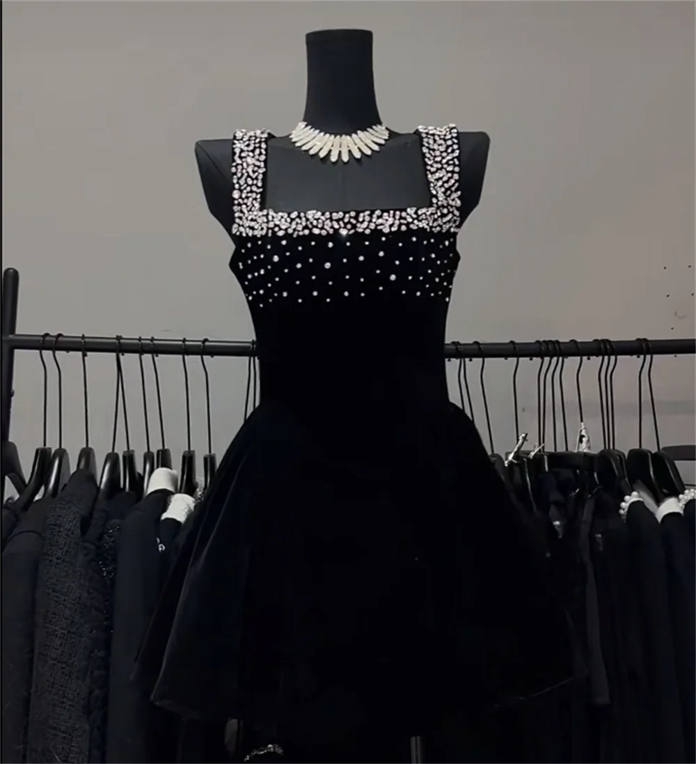 

Женские элегантные вечерние платья 2025 г., блестящие кристаллы и бриллианты, черное короткое коктейльное платье на день рождения, свадьбу, одежда для ночного клуба
