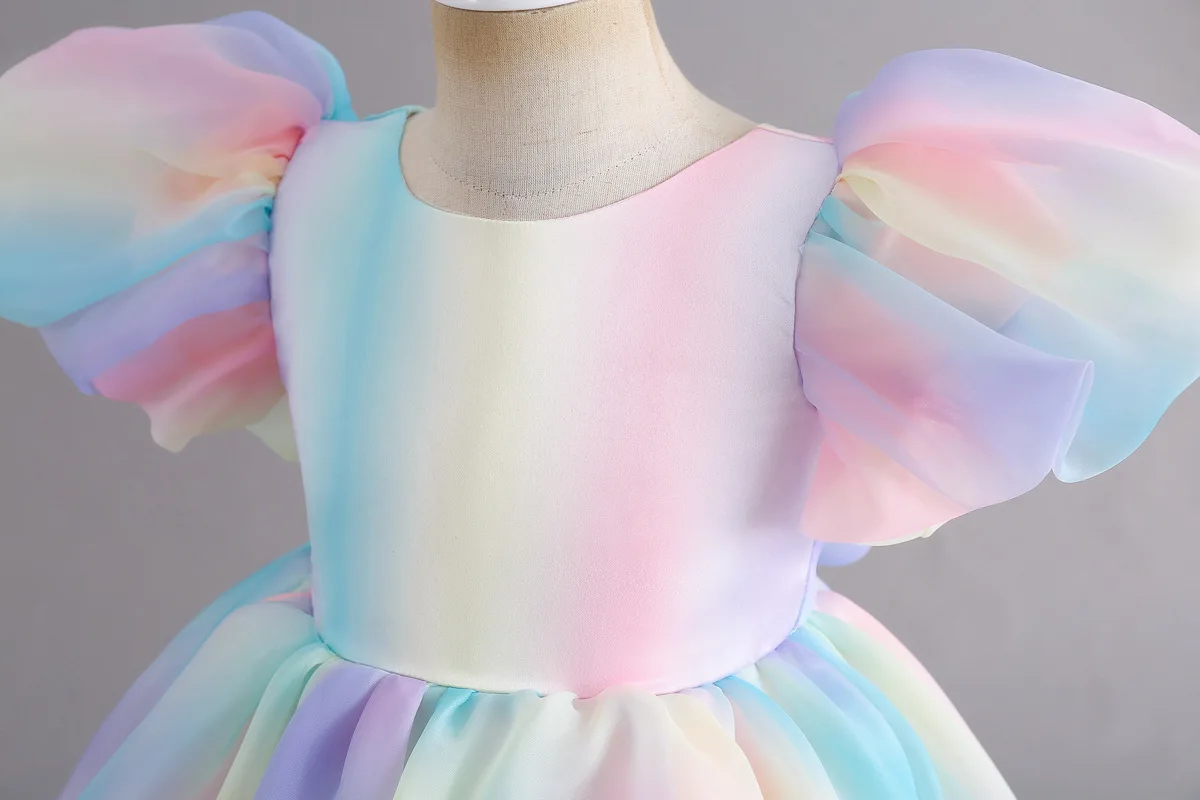 New Rainbow Sweet Tutu Kids Summer Dresses Princess Birthday Party Baby Girls Clothes Toddler Newborn Children Gowns 0-6 Years