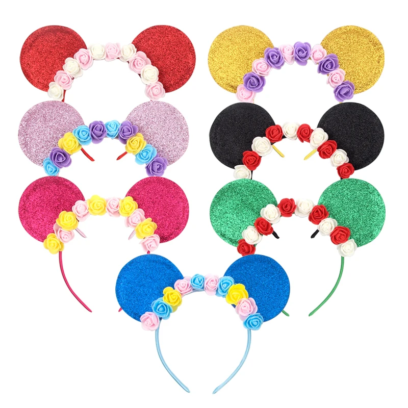 Romantische Blume dekorative Haarband Mickey Minnie Maus Ohr Stirnband Geburtstag Auftritte tragen Disney Prinzessin Haar-Accessoire