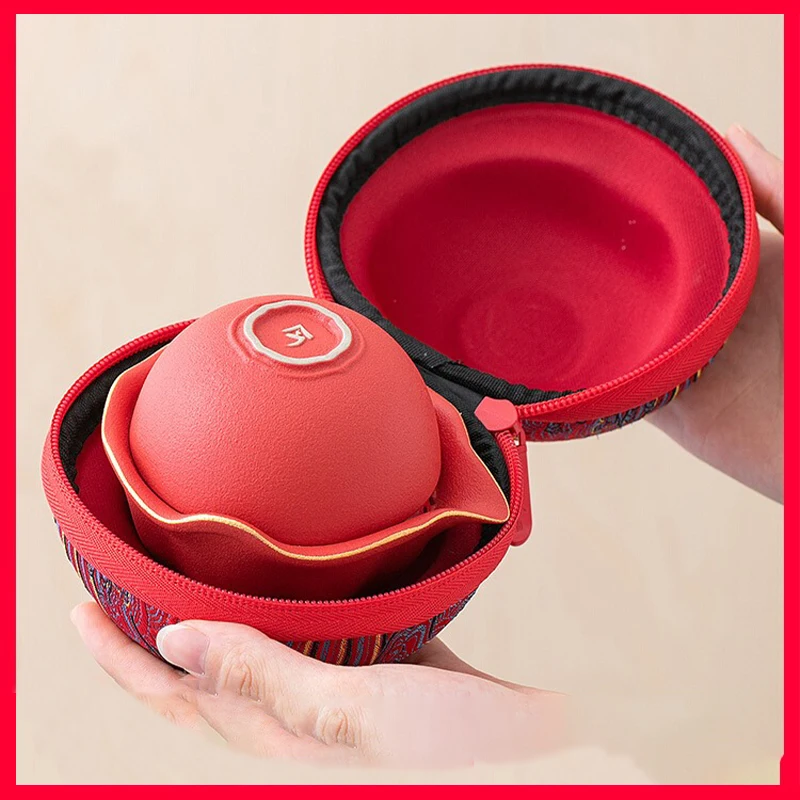 

Nian Xiang Kuai Ke Cup (One Pot Three Cups) Travel Tieguanyin Kung Fu Tea Set Portable Pu'er Tea Making Set Outdoor Carrying Bag