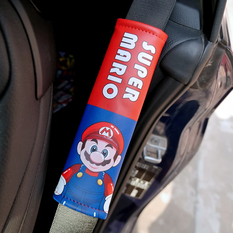 Super Mario Bros Pokrowiec na samochodowy pas bezpieczeństwa Kreskówka PU Skórzany automatyczny pasek na ramię Podkładka ochronna Akcesoria do