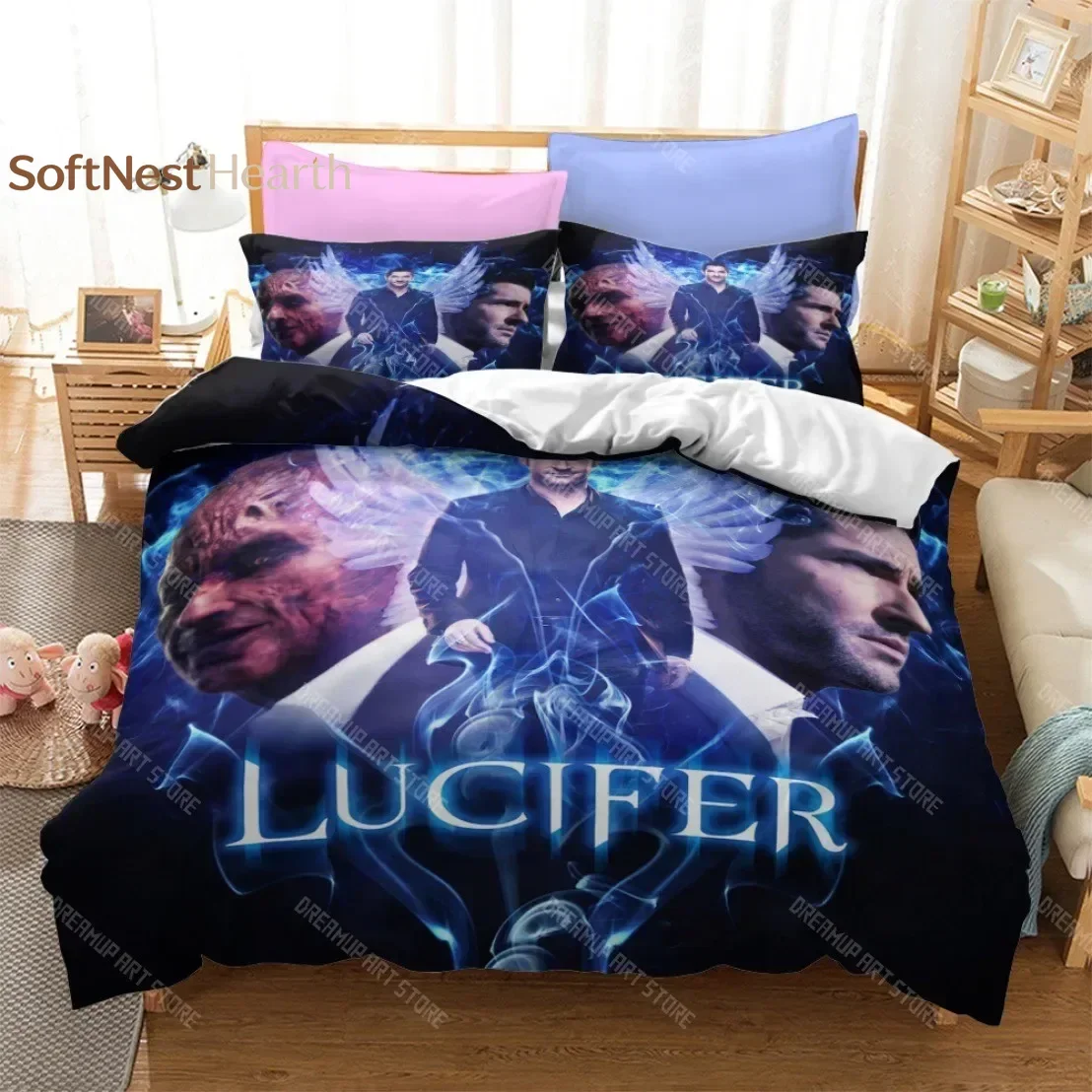 2026 Angel Wings Lucifer Bedding Set Lucifer Morningstar Satanic Duvet Cover Set Aesthetic Wing Feathe Comforter Cover Set