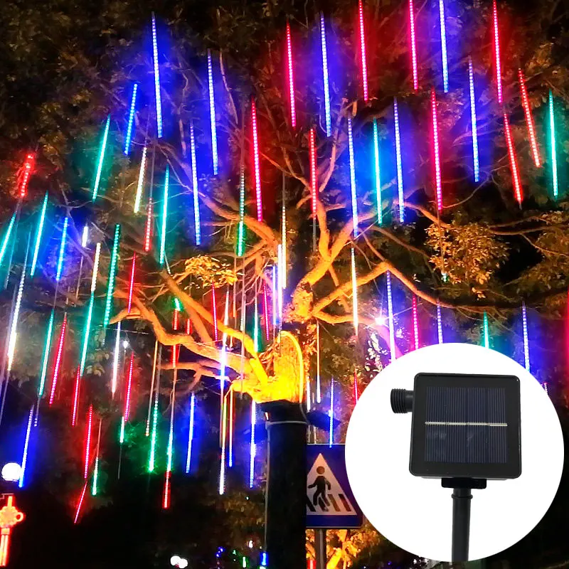 

30/50cm 8 Tubes Solar LED Meteor Shower Light Holiday String Light Wedding Fairy Garden Decor Garland Christmas Tree Decoration