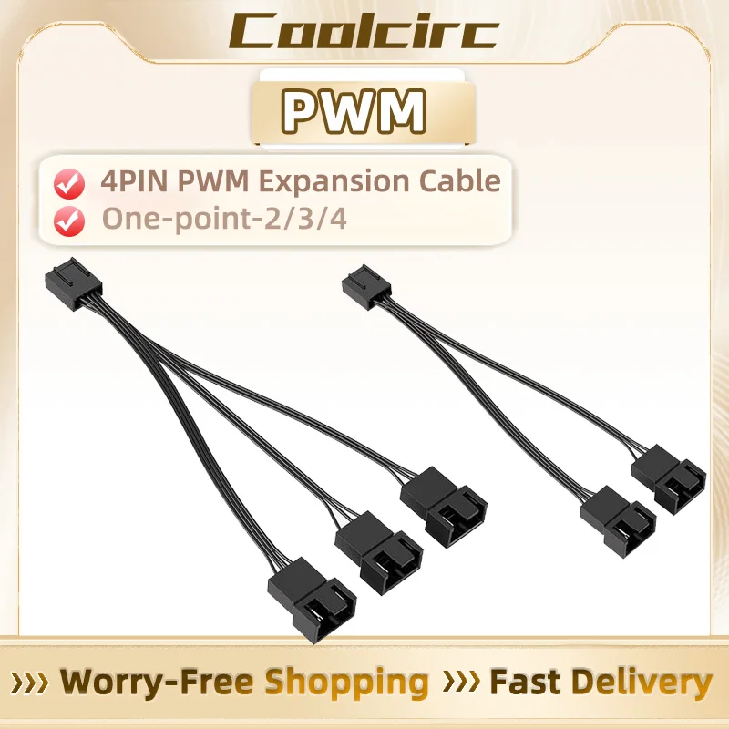 

Coolcirc 4Pin PWM Fan Cable 1 To 4/3/2/1 Ways Splitter Black Sleeved Extension Cable Connector Pwm Extension Cables