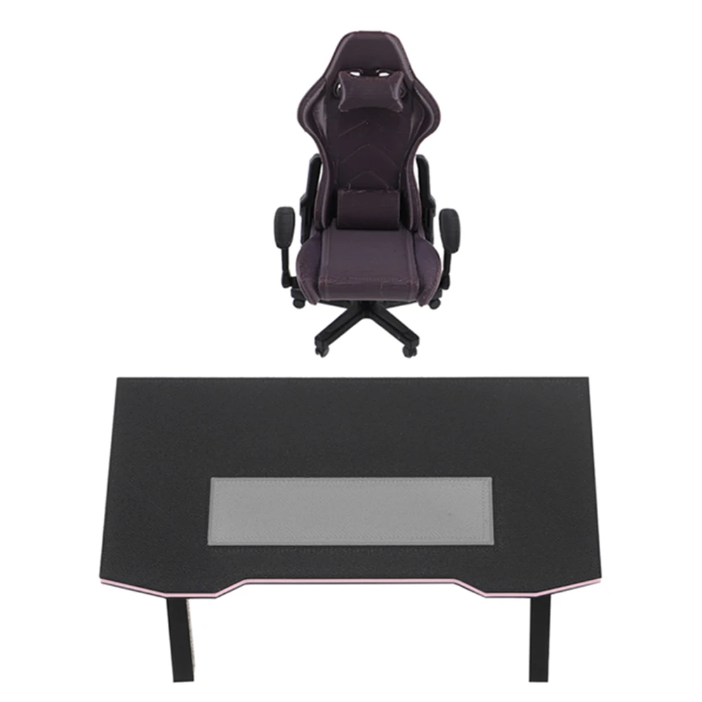 Miniature Gaming Desk and Chair 1:12 Scale Dollhouse Furniture Accessories Tiny Computer Chair Model Decoration and DIY Crafts view 5