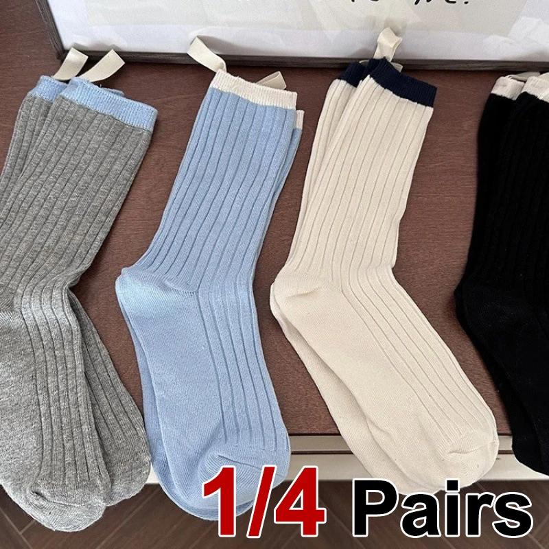 

1/4 Pairs Women Cotton Mid Tube Socks Spring Summer Sweat Absorbing Breathable Sweet Style Soft Comfortable Casual Socks