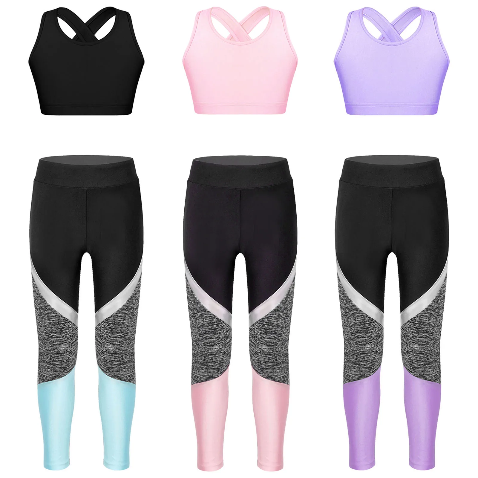 Sport sets for Kids Girls Yoga Tracksuits Sleeveless U Neck Crop Top with Leggings Pants Set for Fitness Gym Workout Sportswear