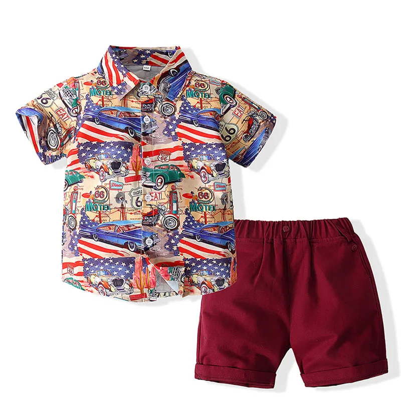 

Summer Baby Boys Clothes Set Boys Short Sleeve Print Shirt Tops+Shorts 2Pcs Handsome Suit Kids Boys Clothing 1-6Y