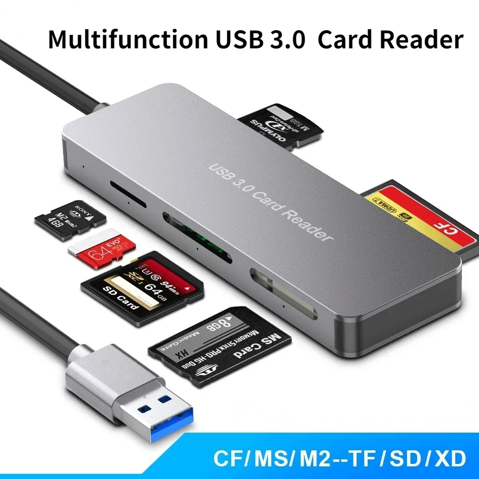 노트북용 USB 3.0 카드 리더, SD 마이크로 SD TF CF MS XD 컴팩트 플래시 스마트 메모리 카드 어댑터, 다기능 CF 카드 리더