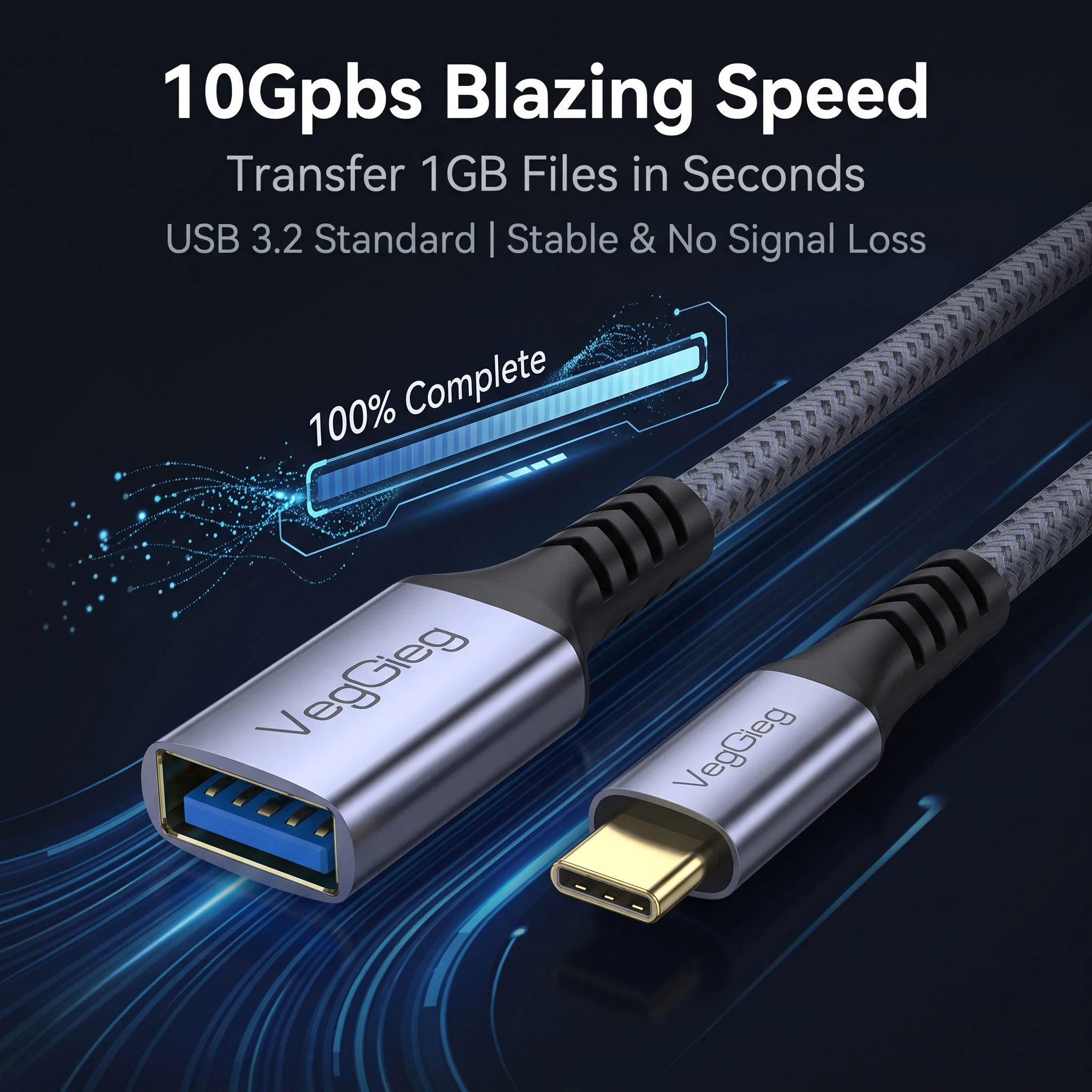 `VegGieg USB C 3.2 OTG Adapter Cable 10Gbps USB-C Male to USB A Female Braided OTG Cord for Phone Laptop SSD`