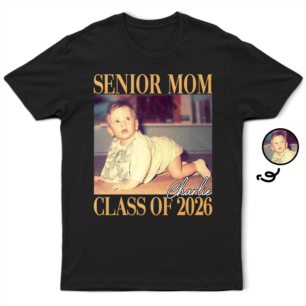 

Custom Photo Printed T Shirt Mom Graduation Casual Short Sleeve Crew Neck Personalized Gift for High School Mom Daily Party Wear