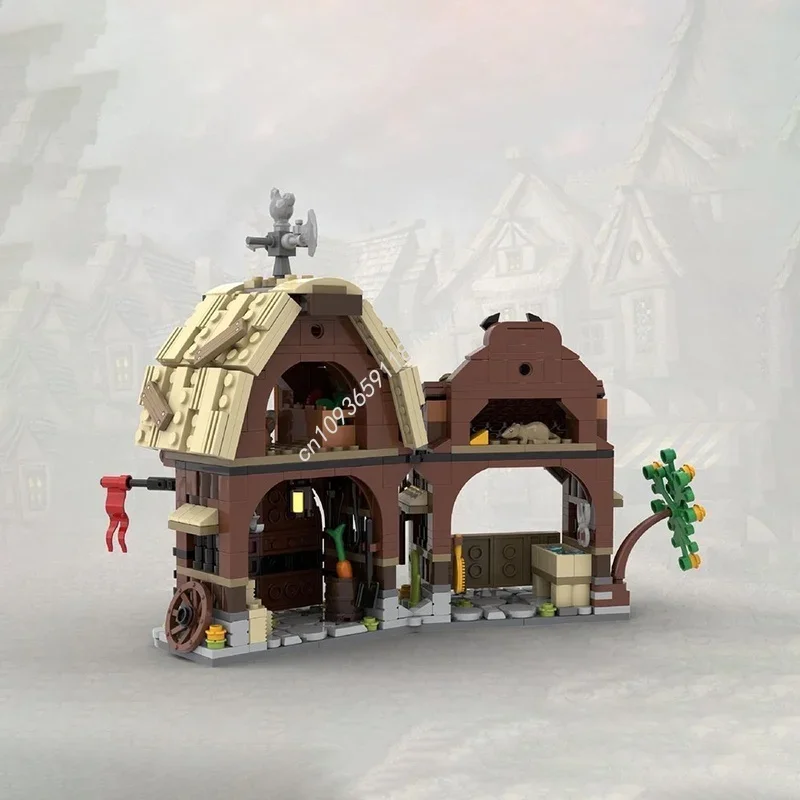594pcs MOC Medieval Barn And Stable Castleed Model Building Christmas Gifts Blocks Architecture Assemble Toy DIY Creative Idea