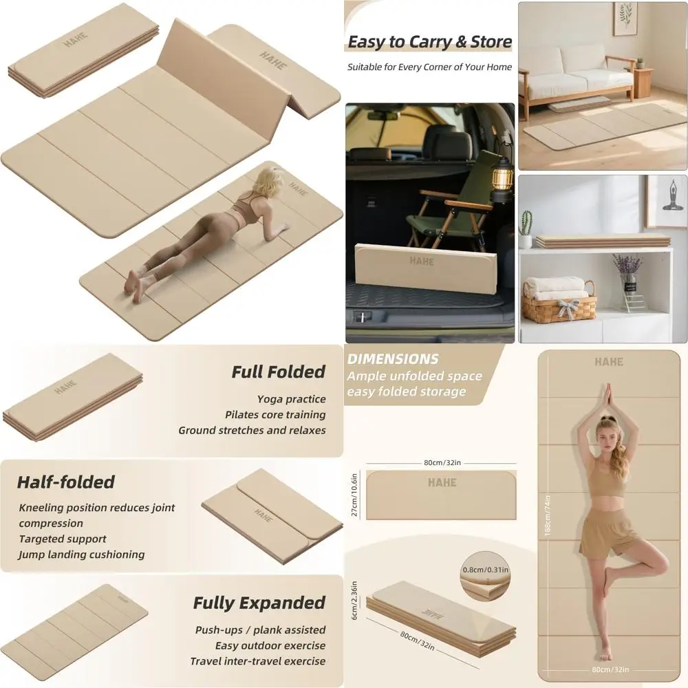 

Портативный нескользящий широкий складной коврик для йоги, 74 л x 32 Вт, толщина 1/3, идеально подходит для домашних тренировок и путешествий, коврик для упражнений для пилатеса