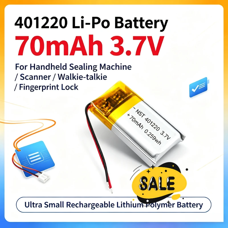 New 401220 Li-Po Rechargeable Battery 3.7V 70mAh for Handheld Sealing Machine Scanner Walkie-talkie Fingerprint Lock Batteries