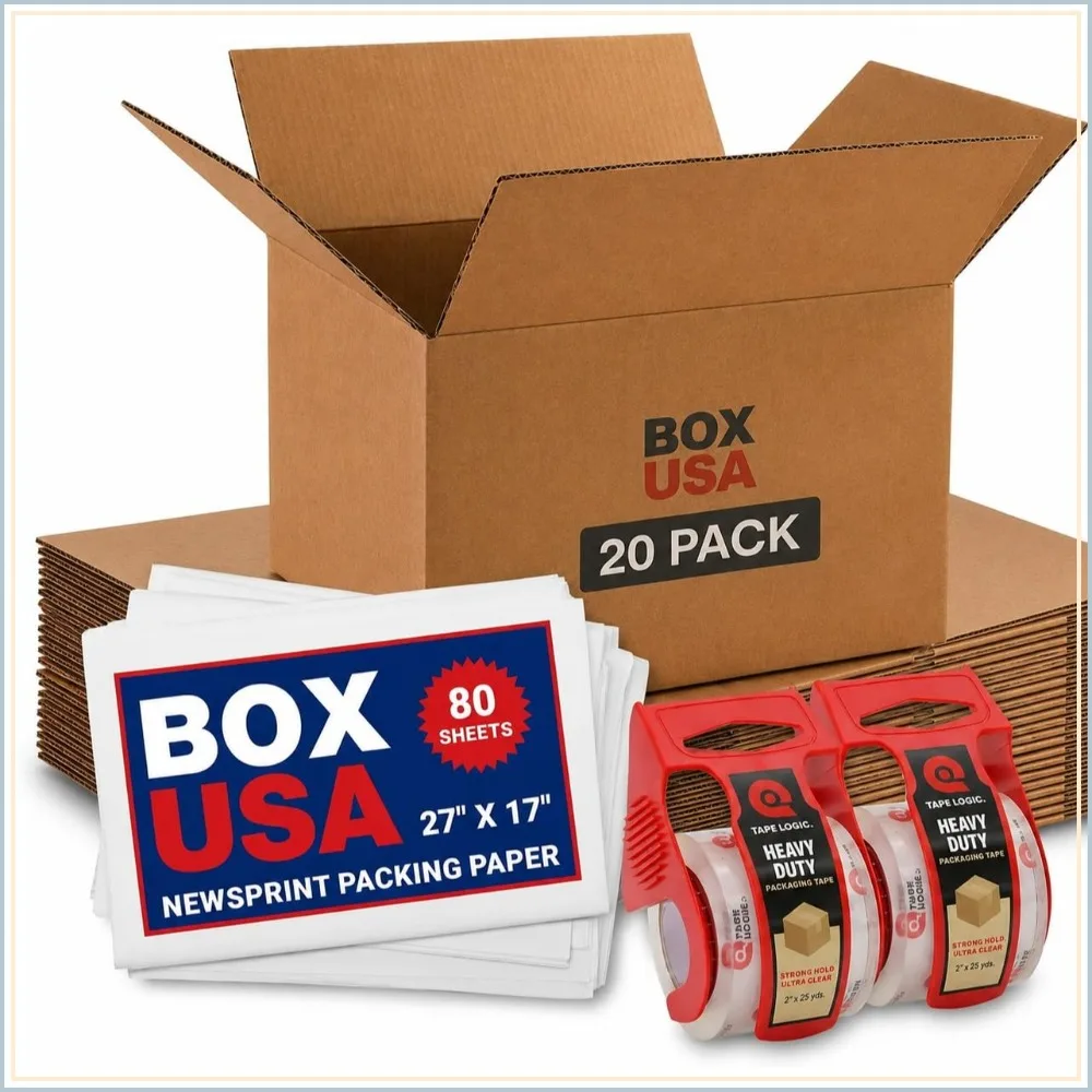 

Moving Boxes 18"x14"x12" (20-Pack) + Tape & Paper - Strong Corrugated, Easy Assembly, Perfect for Packing & Storage