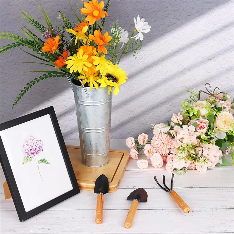 

A26F-6 Pcs Galvanized Bucket Flower Bar,10 Inch Flower Bucket With Handles, Flower Bar Supplies And Buckets Farmhouse Vases