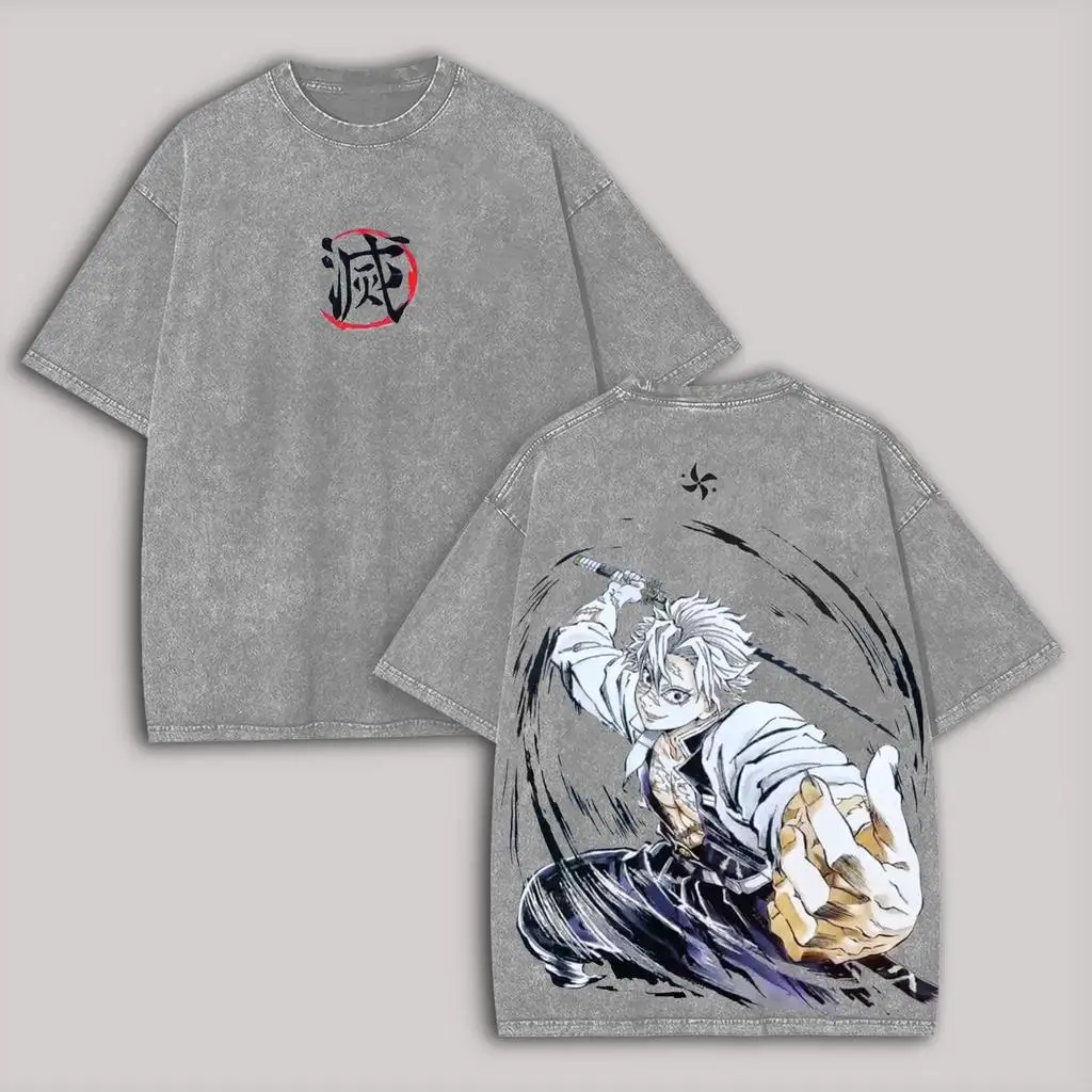 Anime Demon Slayer Grafik-T-Shirt für Herren und Damen, Shinazugawa Sanemi, gewaschenes T-Shirt, hochwertige Baumwolle, kurzärmelig