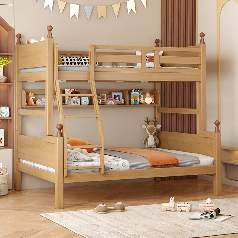 Full solid wood upper and lower beds, double-layer high and low multi-functional small apartment upper and lower bunks