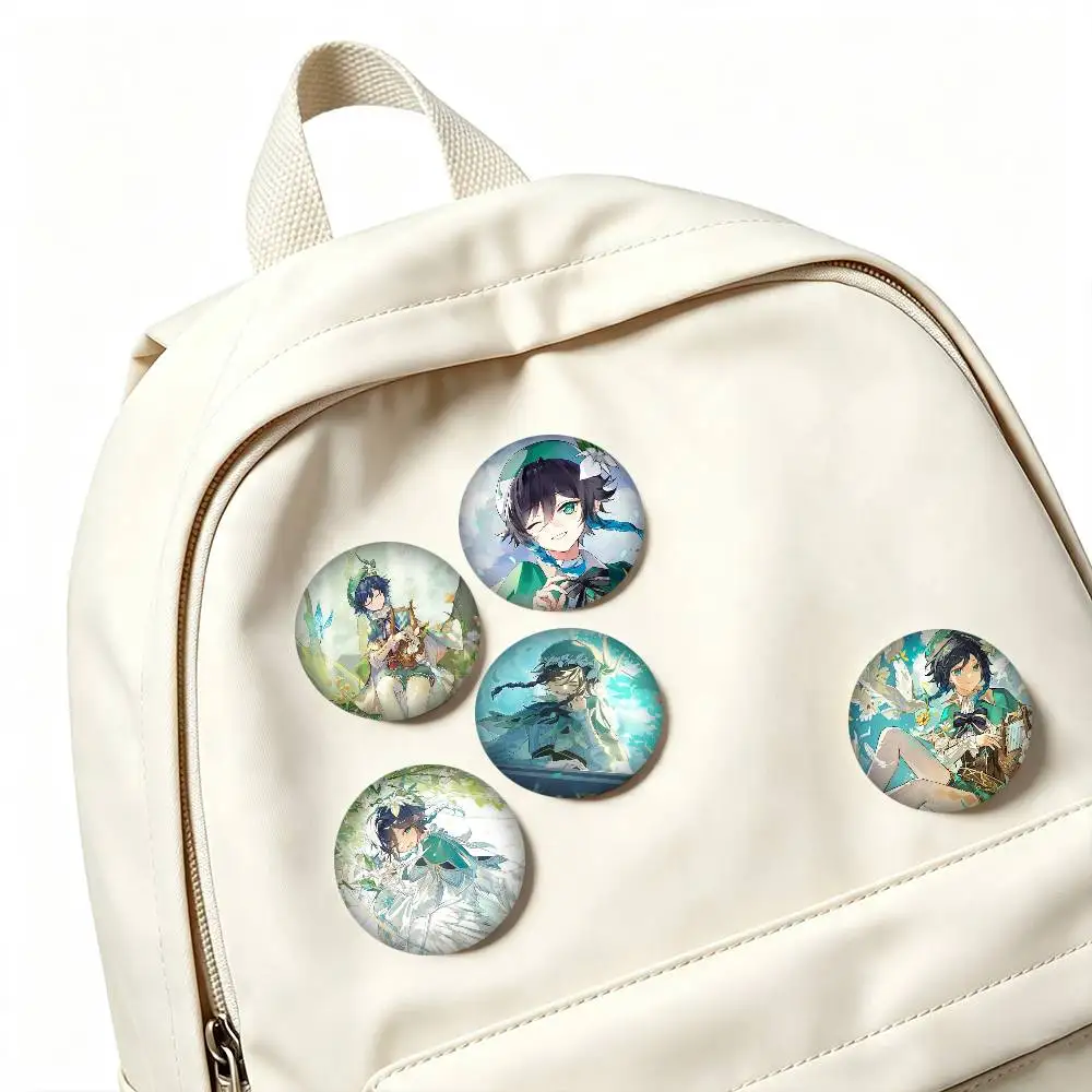 G-Genshin Impact Venti Game 25 32 44 58 75mm Badges Personalized Round Brooches Pins Accessory Gift