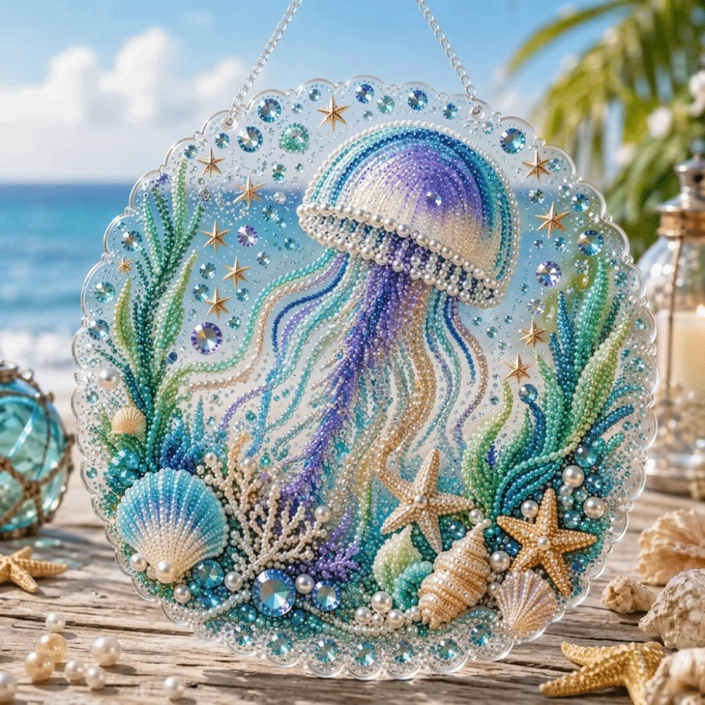 Ocean Pearl Art Pearl Art DIY Kit Sparkling Finish Complete Craft Set Pearl Painting Craft Set Rhinestone Art Kit Handmade Gift
