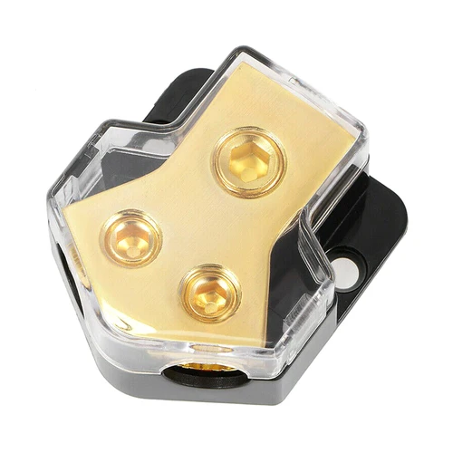 Imagen 2 del producto Bloque de distribución de energía de 2 vías, divisor de tierra de potencia, calibre 0/4 AWG para caja de conexiones de Audio de coche, 1 entrada y 2 salidas, 1 ud.