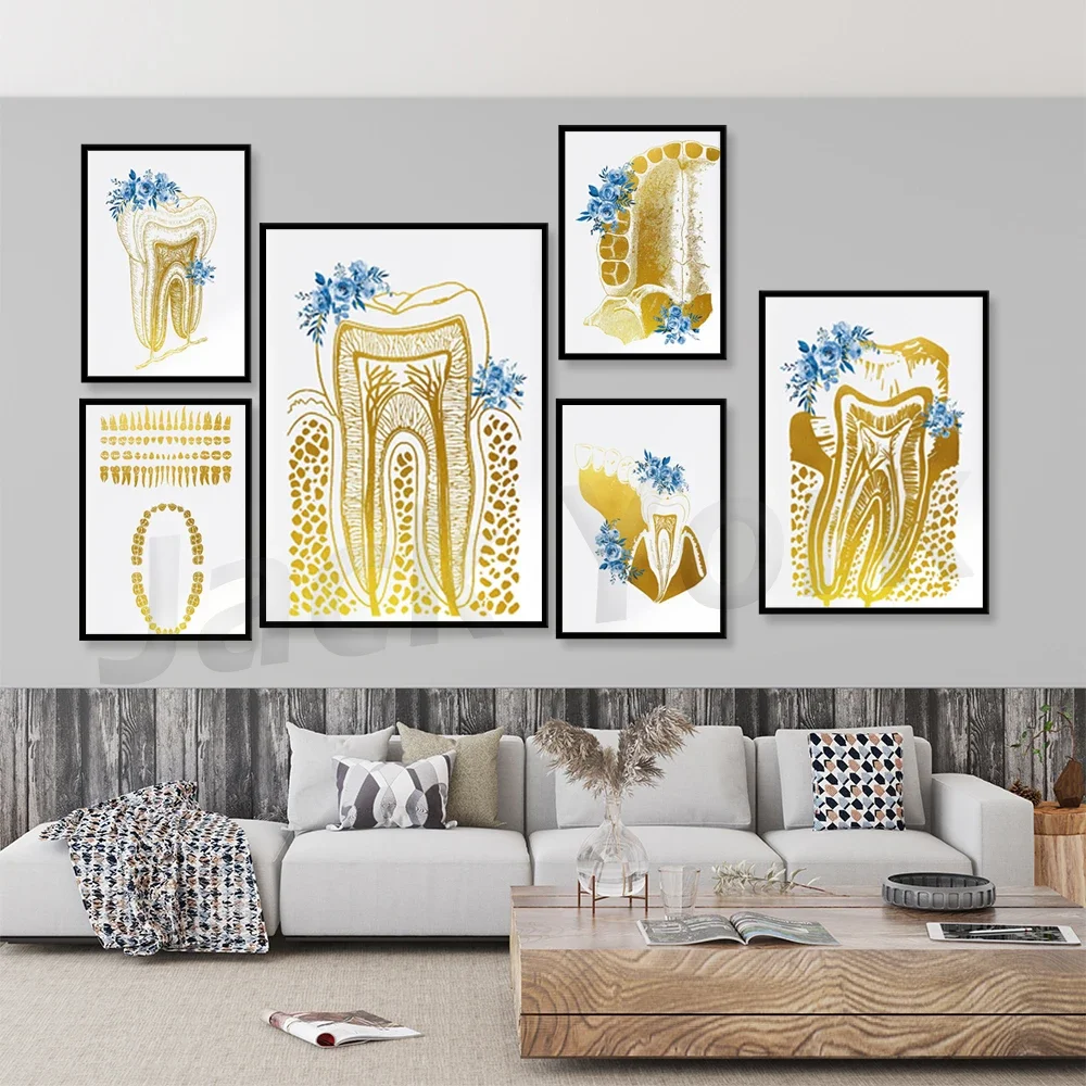 Teeth Diagram Tooth Anatomical Art Tooth Chart Dental Clinic Decor Golden Art Digital Printable
