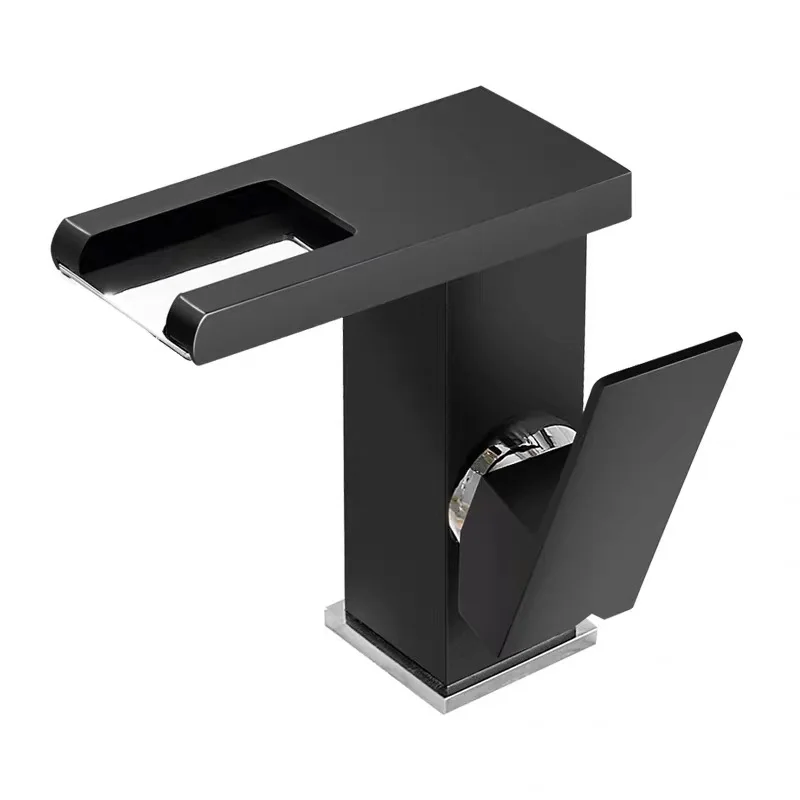 LED waterfall bathroom basin faucet, single-handle hot and cold water faucet sink faucet RGB color change driven by water flow